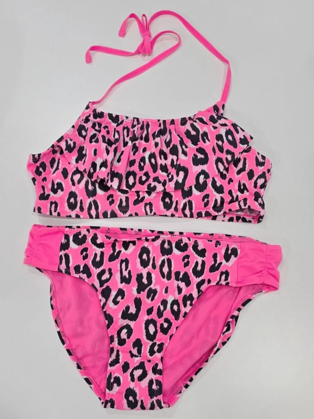Justice ✦ Girls Pink Black Leopard Print Ruffle Bikini Set ✦ Coquette Girl Sz 20